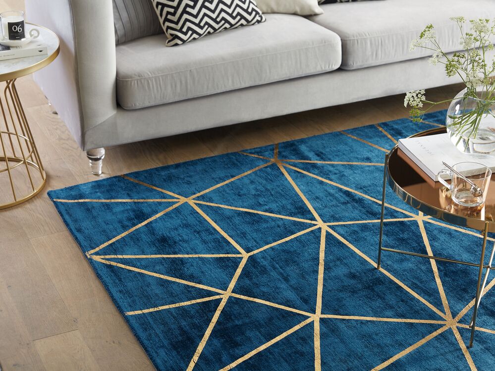 Viscose Rug 140 x 200 cm Blue HAVZA Beliani.co.uk