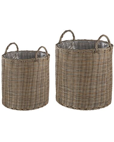 Set of 2 PE Rattan Plant Baskets Brown BITOLA 