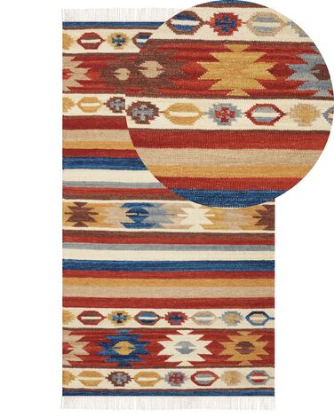 Kelim Teppich Wolle mehrfarbig 80 x 150 cm orientalisches Muster Kurzflor JRARAT