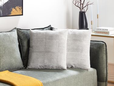 Set of 2 Linen Cushions Striped 50 x 50 cm Grey and White KANPAS
