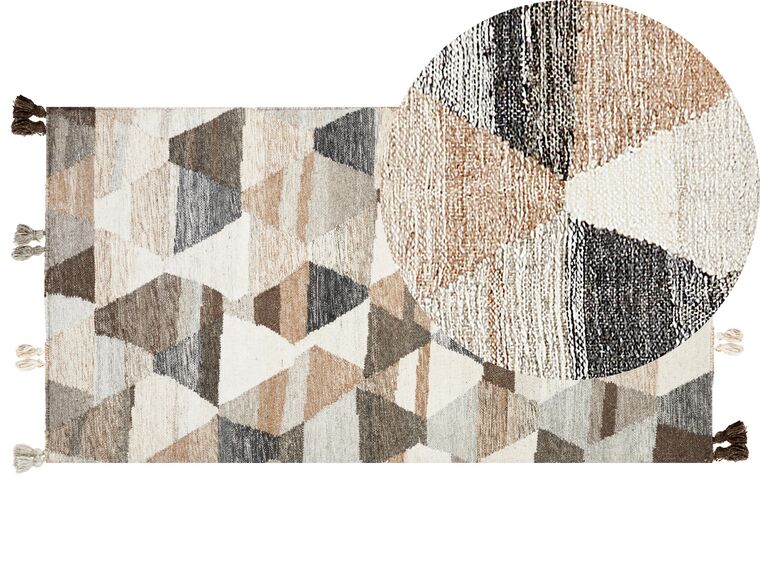 Alfombra kilim de lana beige/marrón/negro 80 x 150 cm ARGAVAND_858262