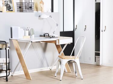 1 Drawer Home Office Desk 120 x 60 cm Light Wood and White HAMDEN