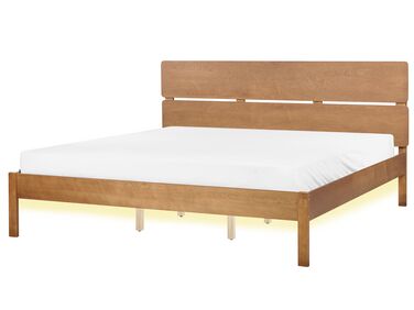 Łóżko LED drewniane 180 x 200 cm jasne BOISSET