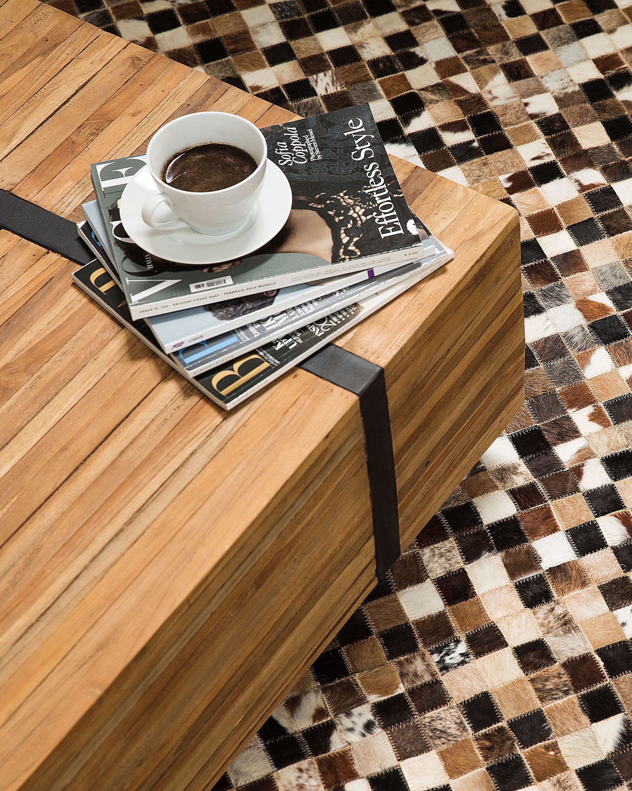 Tapete em pele genuína 160 x 230 cm creme e castanho KONYA