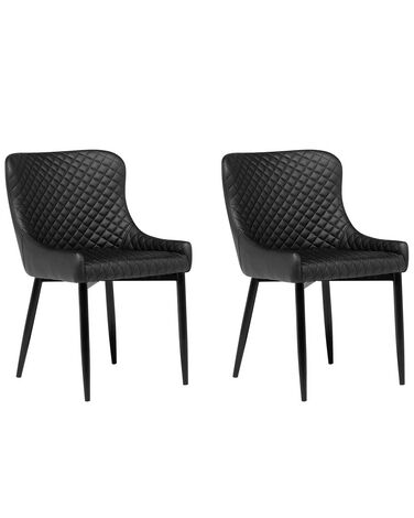Set of 2 Dining Chairs Faux Leather Black SOLANO