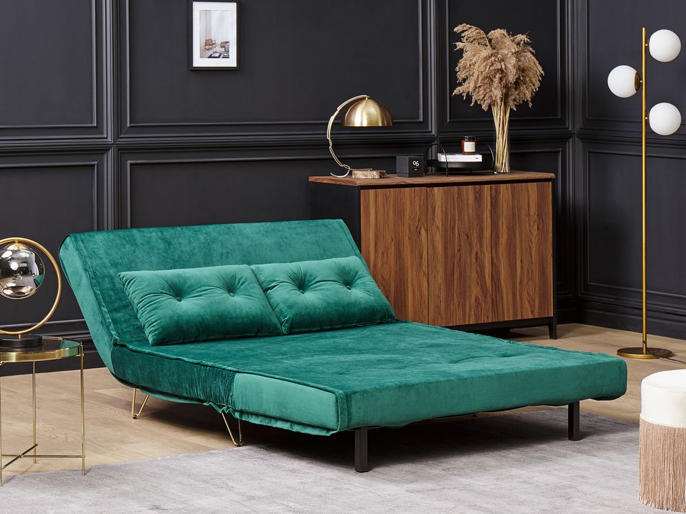 2 Seater Velvet Sofa Bed Dark Green VESTFOLD Beliani.co.uk