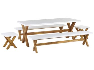 Zestaw ogrodowy stół z 2 ławkami i 2 stołkami biały OLBIA