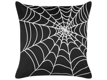 Coussin en velours noir et blanc motif toile d'araignée 45 x 45 cm LYCORIS