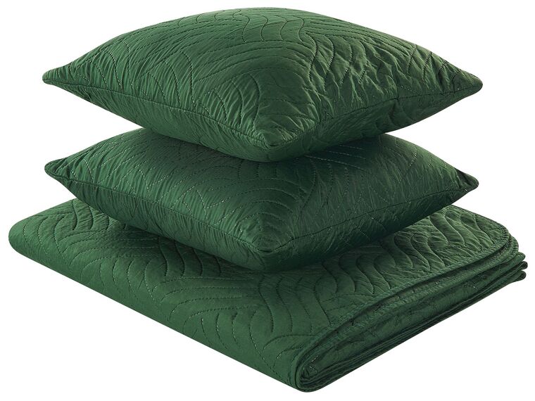 Embossed Bedspread and Cushions Set 160 x 220 cm Green BABAK_821864