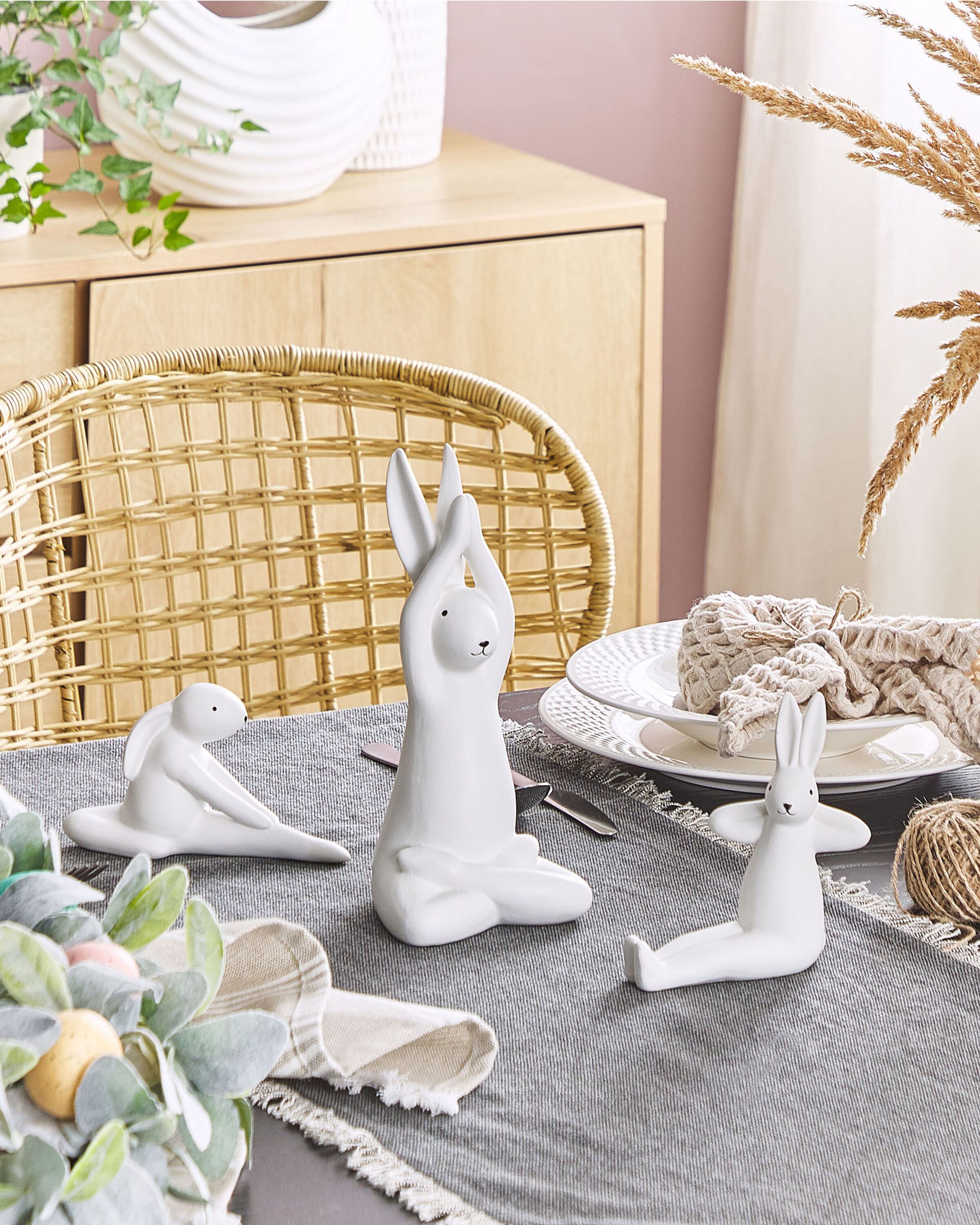ZEBLAZE - Conjunto de 3 figuras decorativas em forma de coelho cerâmica branca BREST Conjunto de 3 figuras decorativas em forma de coelho cerâmica branca BREST