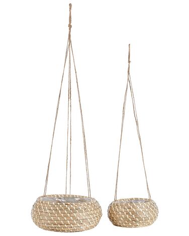 Set of 2 Seagrass Hanging Plant Pots Natural REMORA
