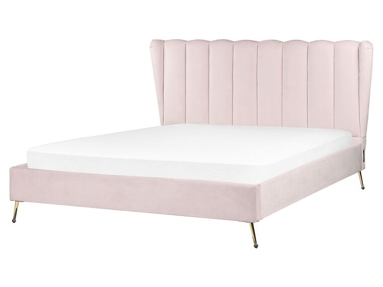 Velvet EU King Size Bed with USB Port Pink MIRIBEL_870539
