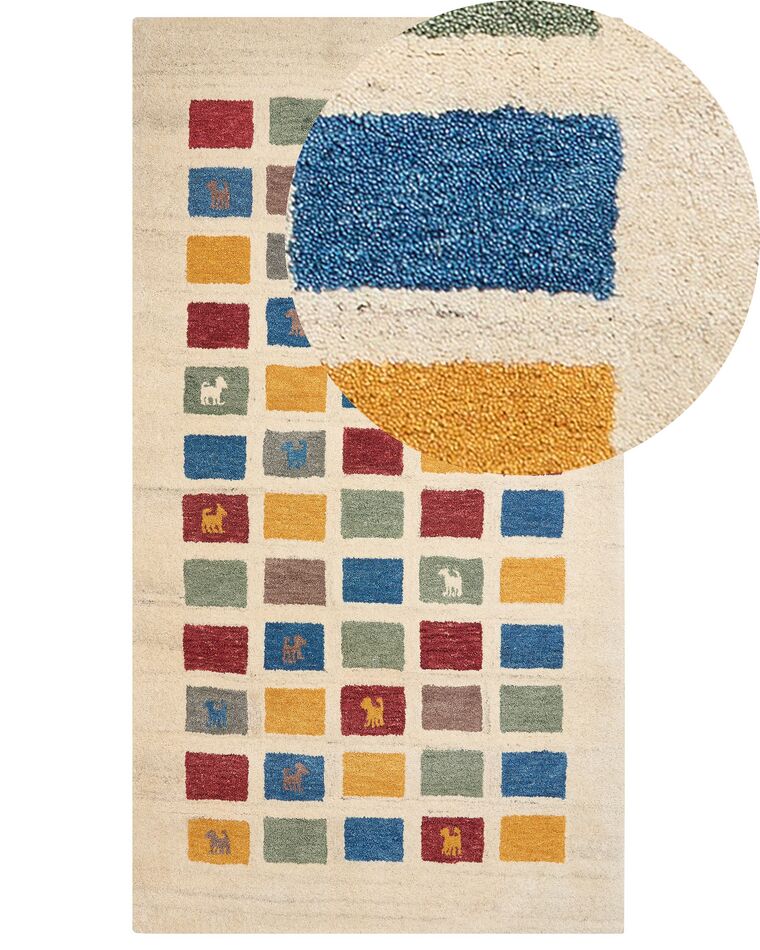Alfombra gabbeh de lana beige/amarillo/rojo/azul 80 x 150 cm MURATLI_855814