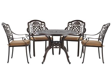 Zestaw ogrodowy metalowy stół i 4 krzesła brązowy SALENTO