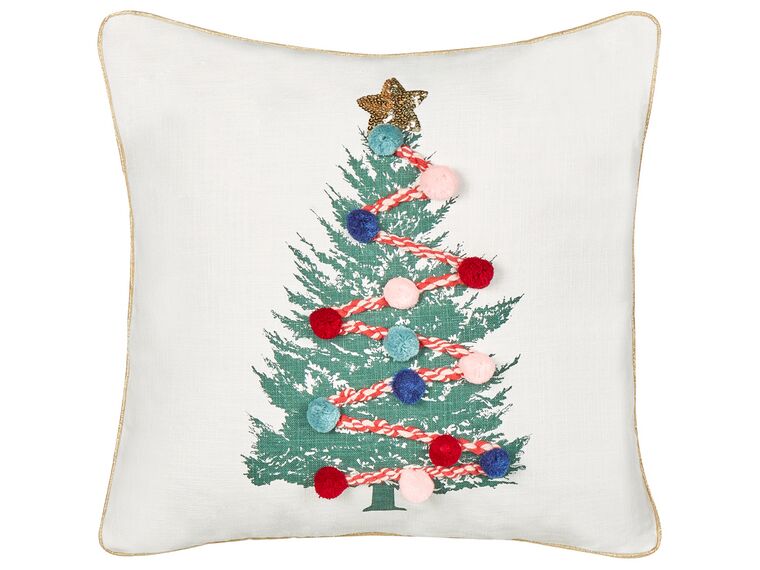 Coussin en coton blanc à motif d'arbre de Noël 45 x 45 cm EPISCIA_887656