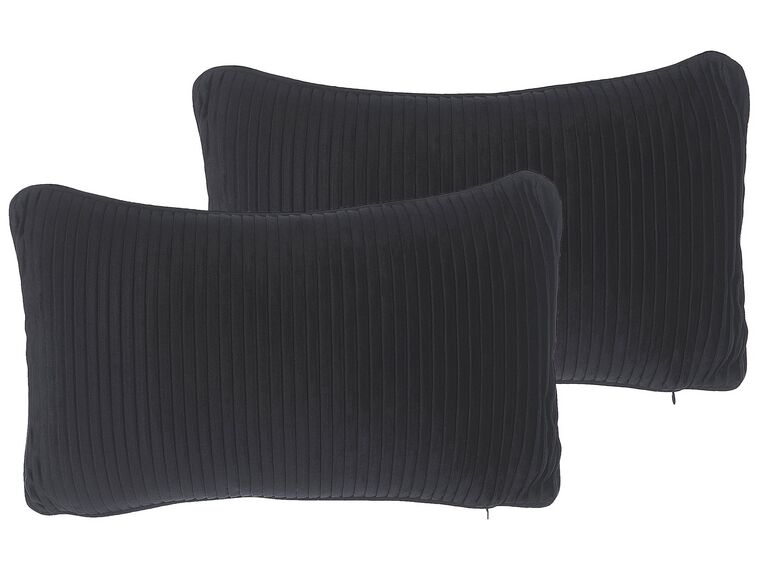 Set of 2 Pleated Cushions 30 x 50 cm Black GUDARI_801496