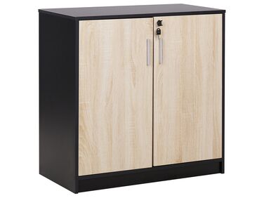 2 Door Storage Cabinet 80 cm Light Wood and Black ZEHNA