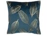 Set of 2 Velvet Cushions Leaf Pattern 45 x 45 cm Teal Blue FREESIA_769931