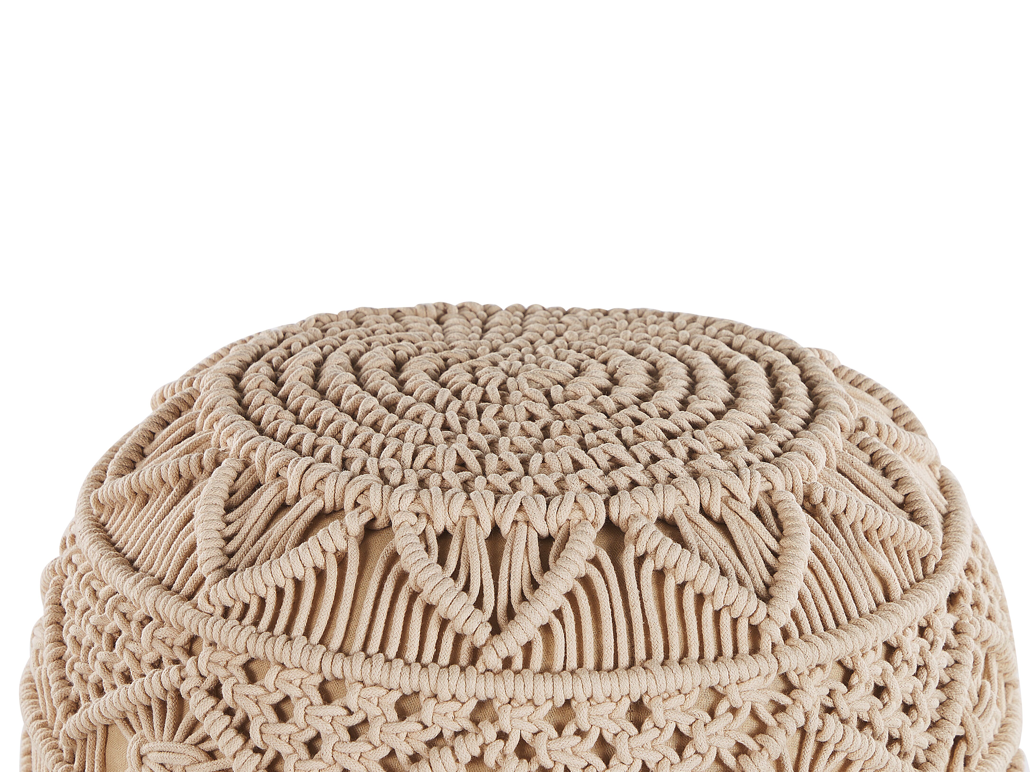Pouf Rond Coton Beige – Pouf Tricoté Billes Polystyrène 50x35 Cm, Assise Confortable Multifonction Repose-Pieds Déco Intérieur