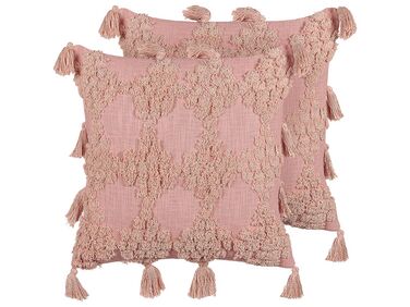 Set di 2 cuscini cotone ricamato rosa 45 x 45 cm TORENIA