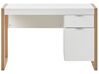 Bureau blanc / effet bois clair 110 x 50 cm avec colonne de rangement JOHNSON_867843