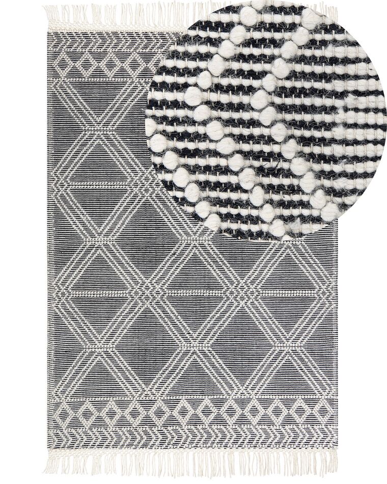 Teppich Wolle grau / weiss 160 x 230 cm Fransen Kurzflor TOPRAKKALE_856530
