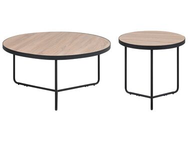 Set of 2 Coffee Tables Light Wood with Black MELODY Big and Medium