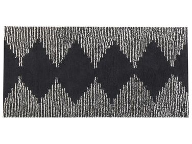 Teppich Baumwolle 80 x 150 cm schwarz / weiß geometrisches Muster Kurzflor BATHINDA