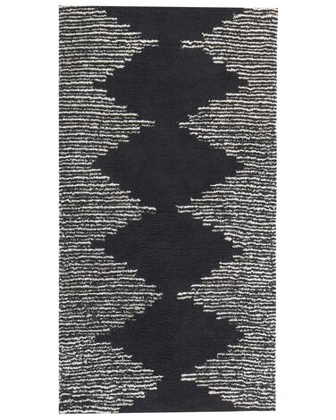 Teppich Baumwolle 80 x 150 cm schwarz / weiss geometrisches Muster Kurzflor BATHINDA