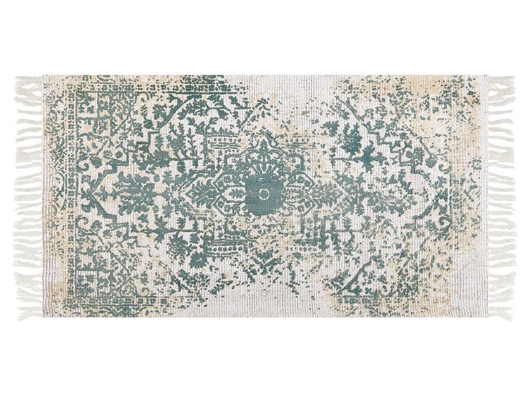 Teppich Viskose beige / grün 80 x 150 cm orientalisches Muster Kurzflor BOYALI_836758