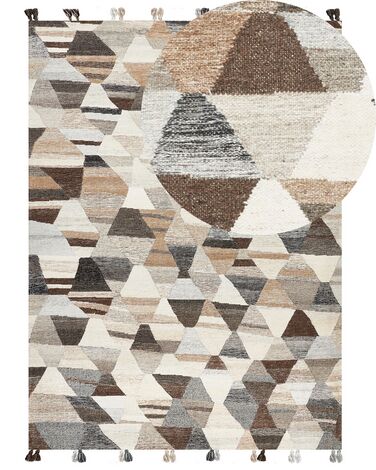 Alfombra kilim de lana beige/marrón/negro 160 x 230 cm ARGAVAND