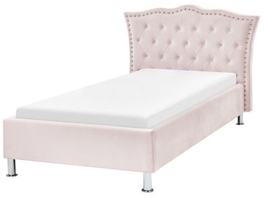 Zamatová posteľ 90 x 200 cm ružová METZ