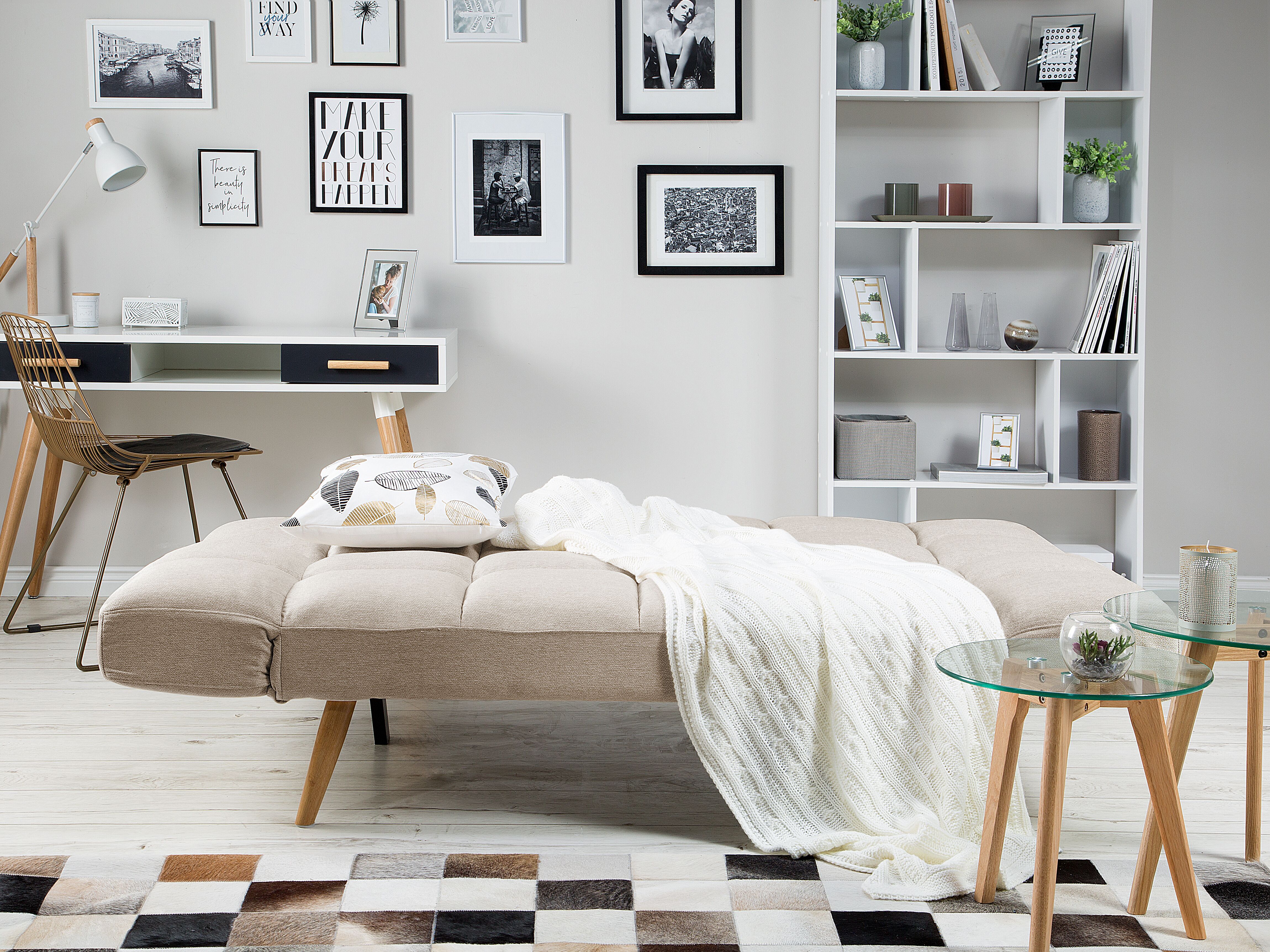 Sofa rozkładana beżowa INGARO