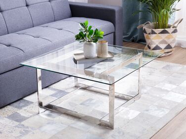 Glass Top Coffee Table Silver CRYSTAL