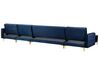 Canapé panoramique convertible en velours bleu marine 6 places avec pouf ABERDEEN_752521