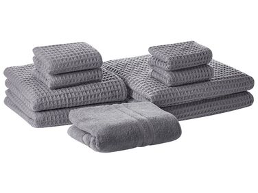 Set of 9 Cotton Towels Grey AREORA