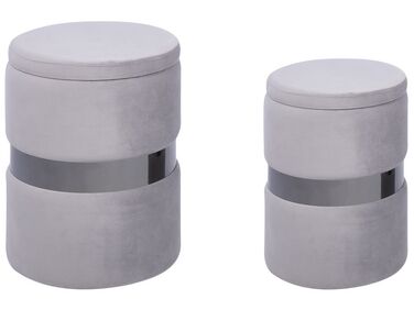 Set of 2 Velvet Storage Pouffes Grey DORIS
