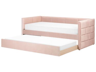 Zamatová rozkladacia posteľ 90 x 200 cm ružová CHAVONNE