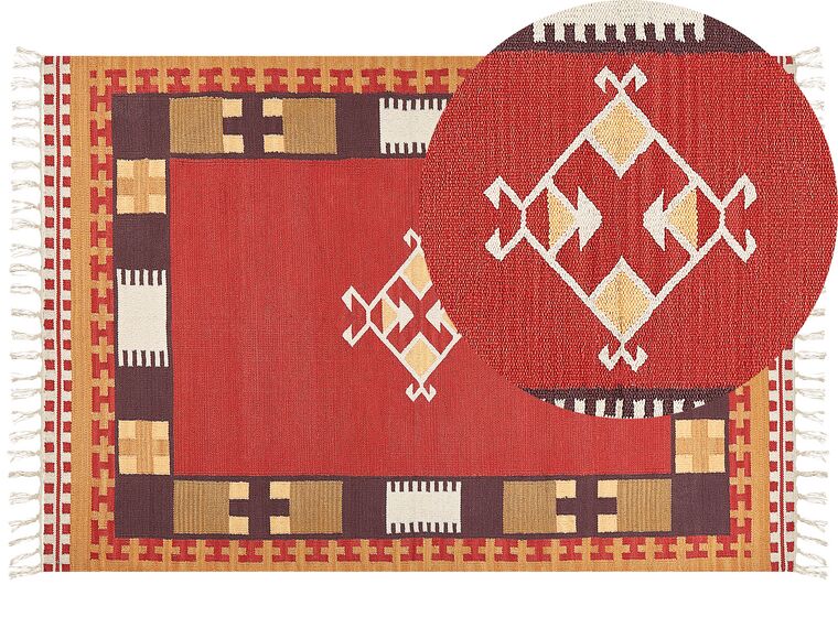 Alfombra kilim de algodón rojo/marrón/beige 160 x 230 cm PARAKAR_870165