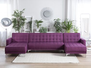 5 Seater U-Shaped Modular Fabric Sofa Purple ABERDEEN