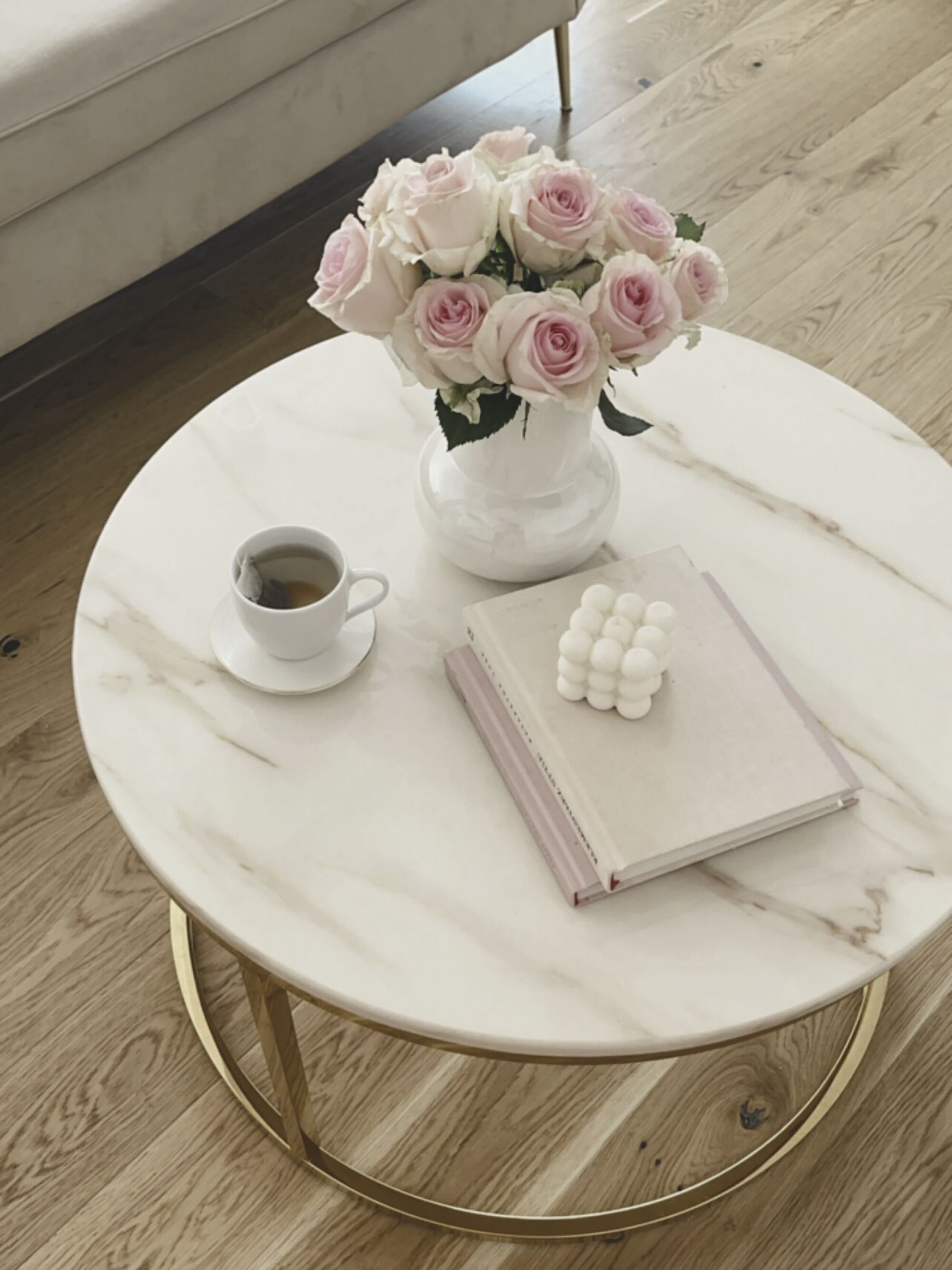 Marble Effect Coffee Table Beige with Gold CORAL | Beliani.co.uk