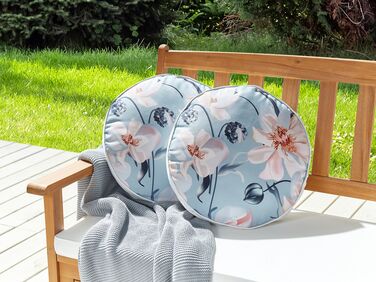 Set of 2 Outdoor Cushions Floral Pattern ⌀ 40 cm Blue APRICALE