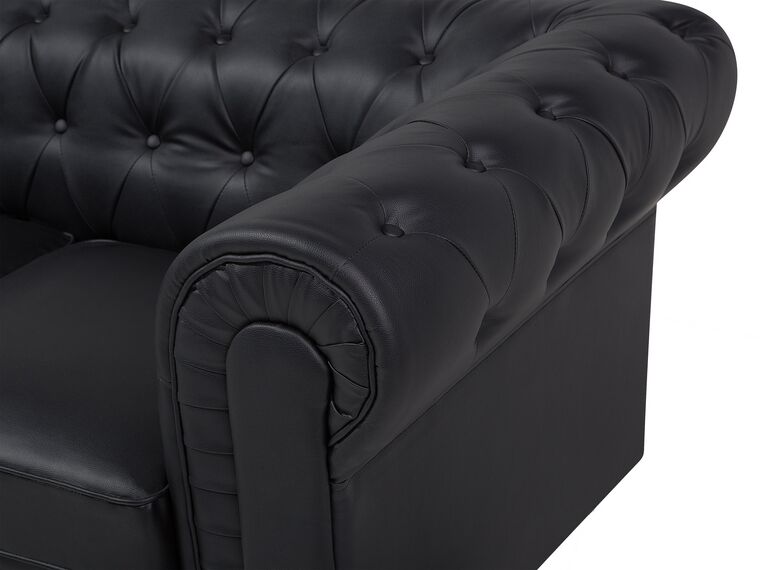 Right Hand Faux Leather Corner Sofa Black CHESTERFIELD Beliani.co.uk