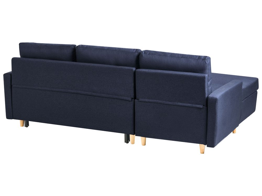 Right Hand Corner Sofa Bed with Storage Navy Blue FLAKK Beliani.co.uk