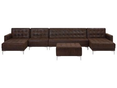 6 Seater U-Shaped Modular Faux Leather Sofa with Ottoman Brown ABERDEEN