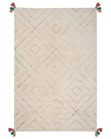 Teppich Baumwolle beige 200 x 300 cm geometrisches Muster Shaggy KARTAL