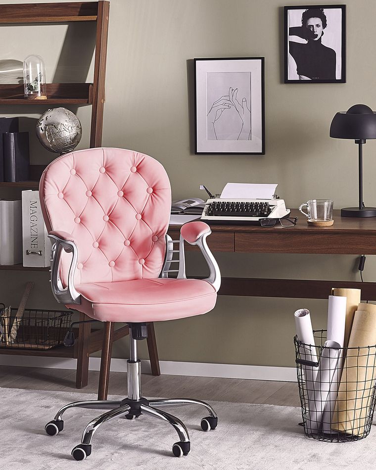 Swivel Faux Leather Office Chair Pink PRINCESS Beliani.co.uk
