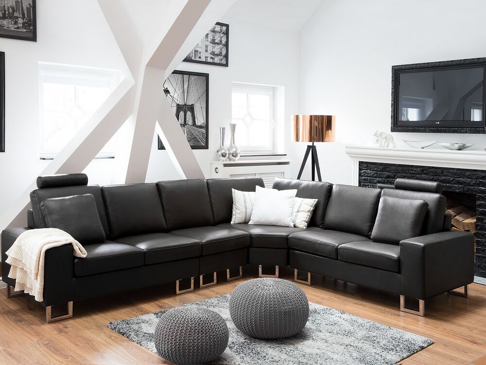 Black leather couch set sale