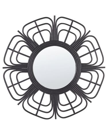 Nástenné ratanové zrkadlo ⌀ 60 cm čierne PASAKU