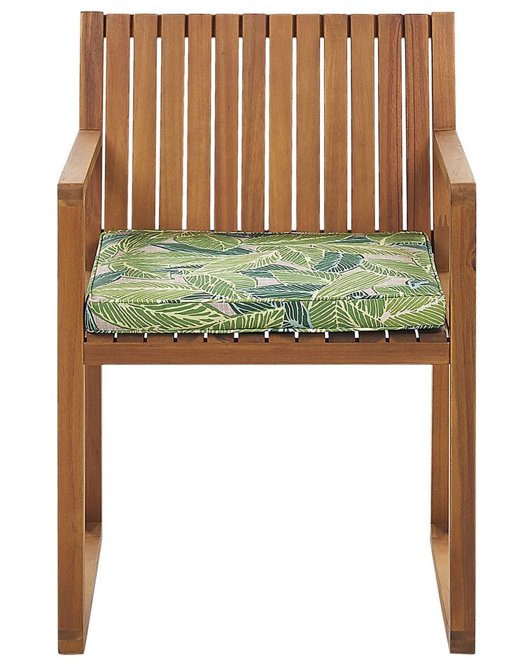 Acacia Wood Garden Dining Chair with Leaf Pattern Green Cushion SASSARI